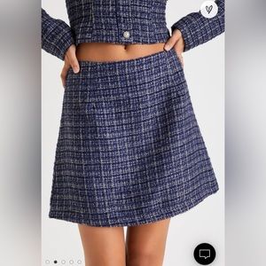 Lulus “Executive Aesthetic” Navy Blue Tweed Mini Skirt